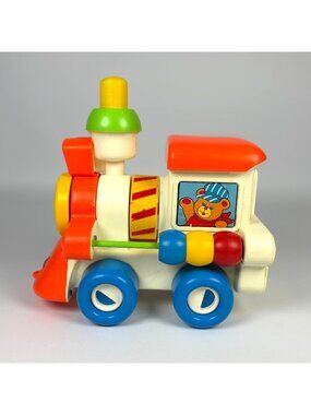 Vintage 1982 Child Guidance Busy Choo-Choo Train Toy Playskool Rattles Moves